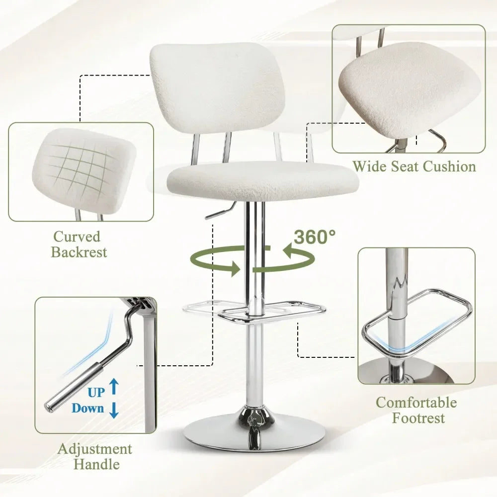 Modern Beauty Bar Stools Set Of 2 Adjustable Velvet Barstools With Backrest