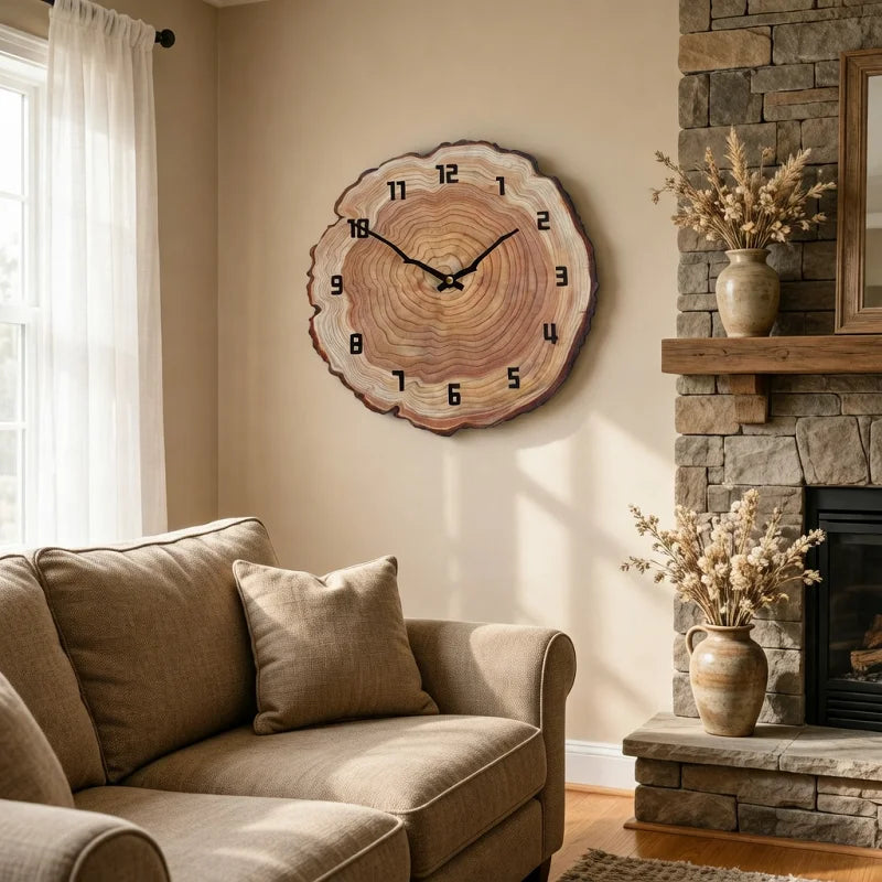 Minimalist Wooden Round Wall Clock, Silent Living Room Decor Ticking Clock