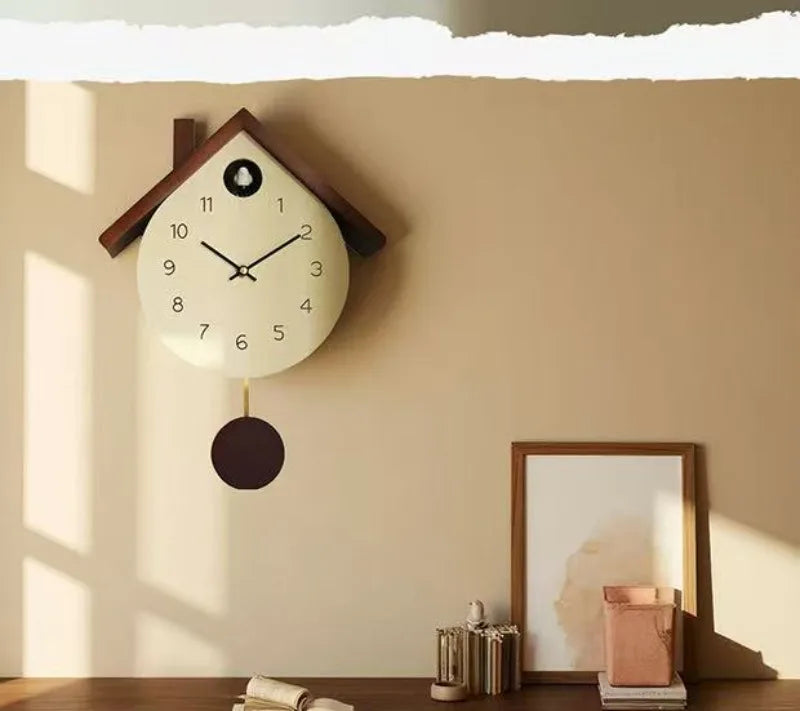 Wooden Cuckoo Bird Wall Clock Pendulum Creative Living Room Pendulum Clock
