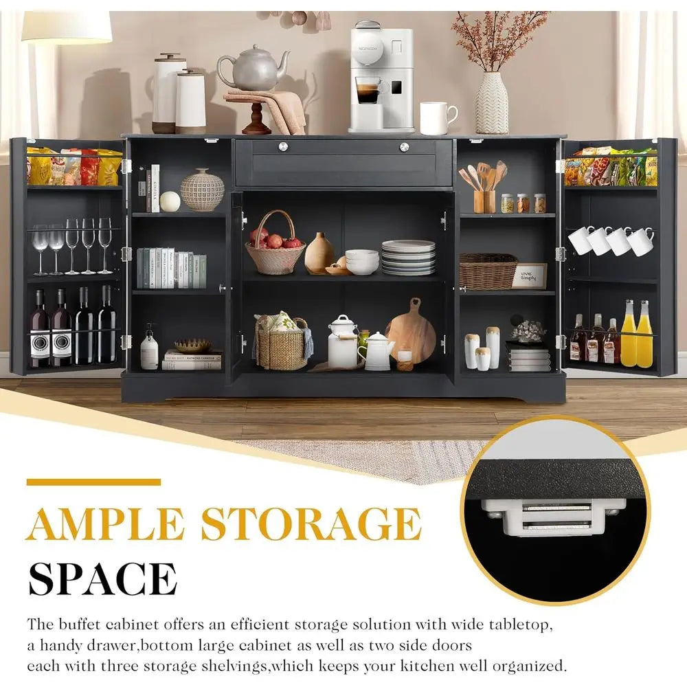 Sideboard Buffet Cabinet with Storage, Wooden Coffee Bar Cabinet Pantry