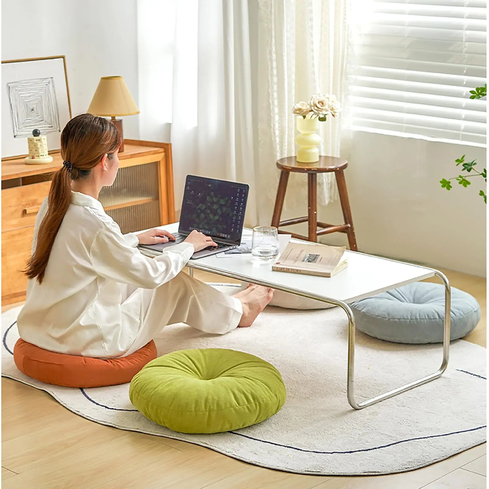 Thick Round Cushion, Soft & Comfortable Full-Filled Meditation Yoga Pillow Orange