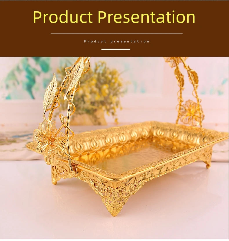 Vintage Gold Zinc Alloy Coffee Serving Tray Sturdy Durable Metal with Handles