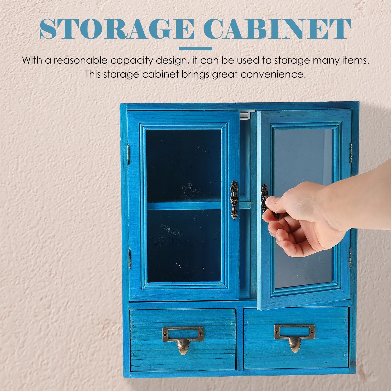 Wooden Wall Cabinet Vintage Double Door Storage Cabinet Sturdy Home Wall