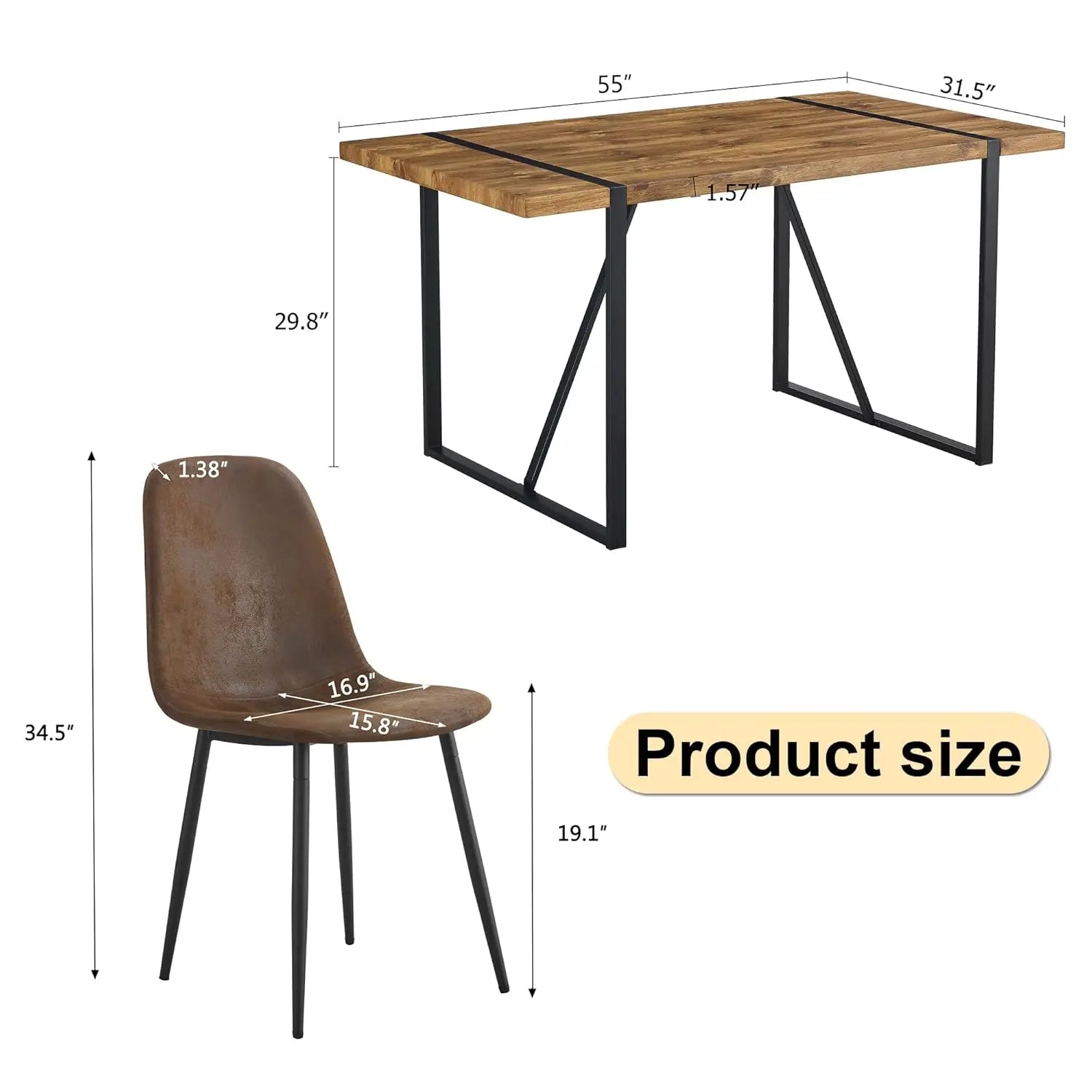 Rustic 5 Piece Dining Set Mid Century 55in Rectangle Wood Table Fabric Chairs