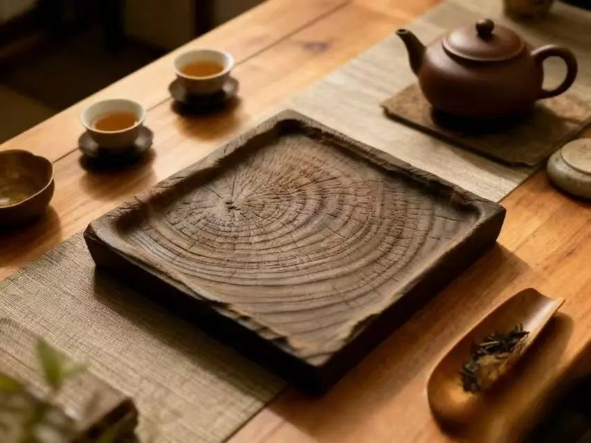 Solid wood tea tray, carbonized camphor wood dry brewing table, handmade