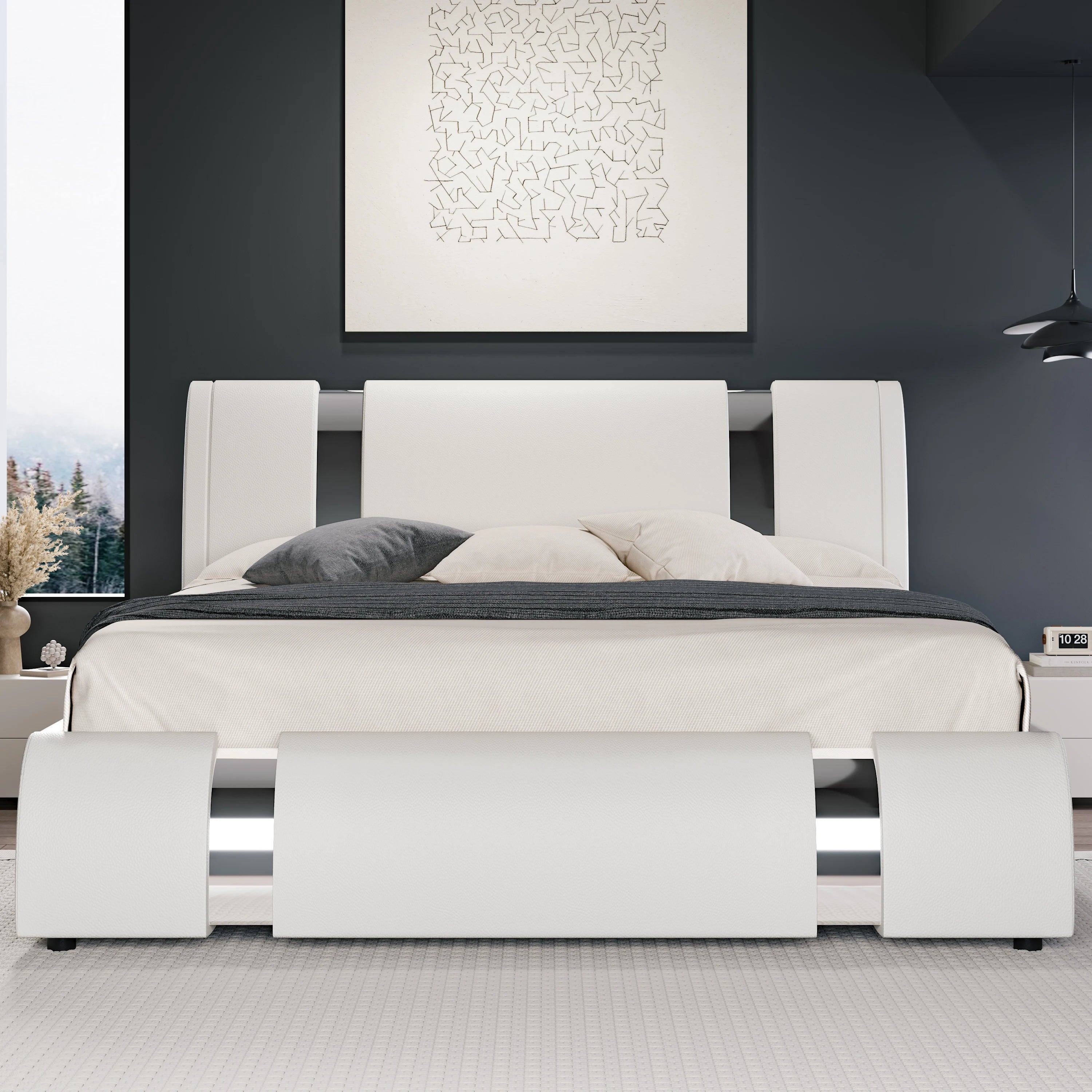 Luxury Leather Platform Bed with Curved Headboard — Queen & King