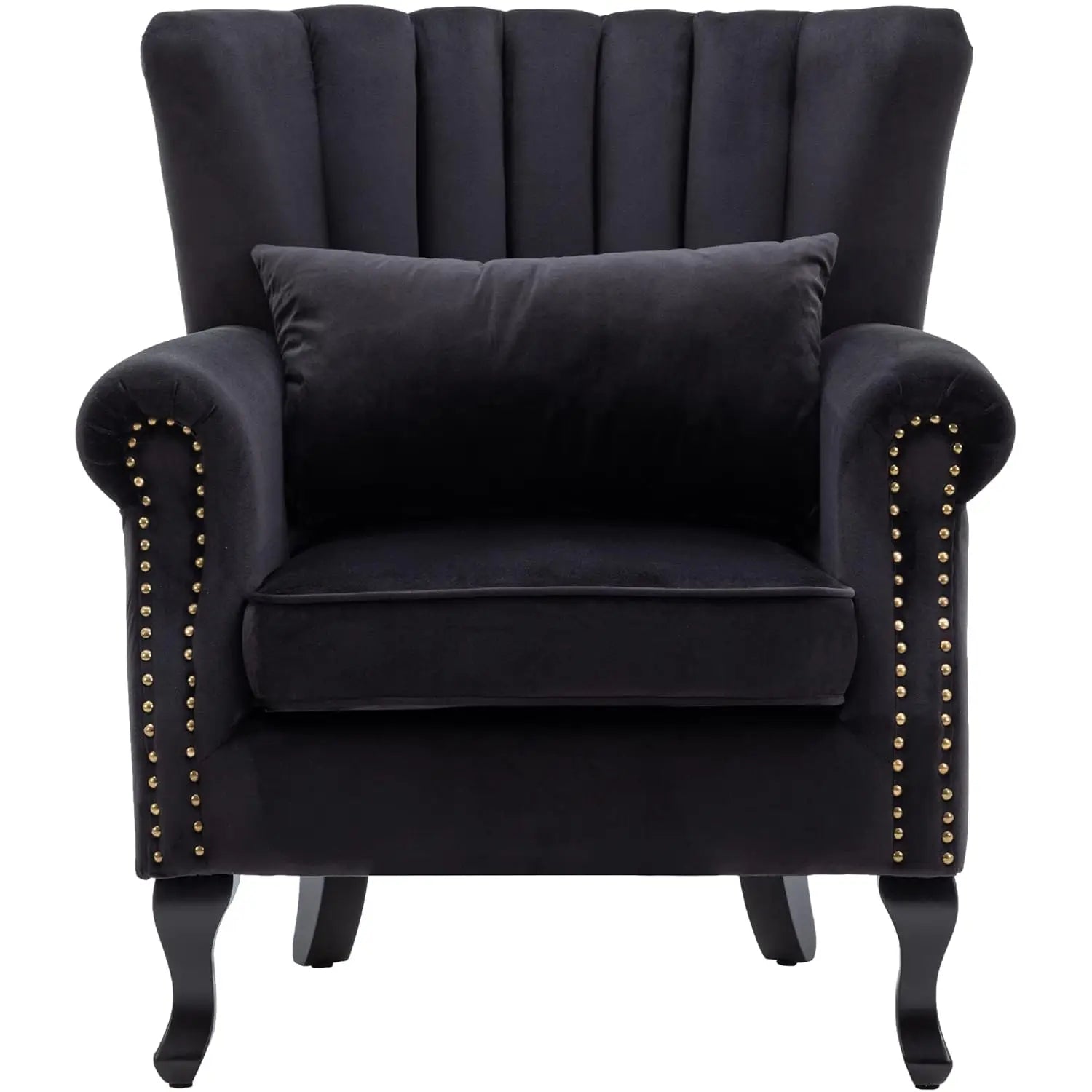 Mid Century Button Tufted Velvet Wingback Accent Club Chair With Pillow