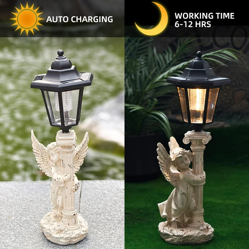 Solar Angel Sculpture Yard Light Resin Hexagonal Lamp Decorative Ornament