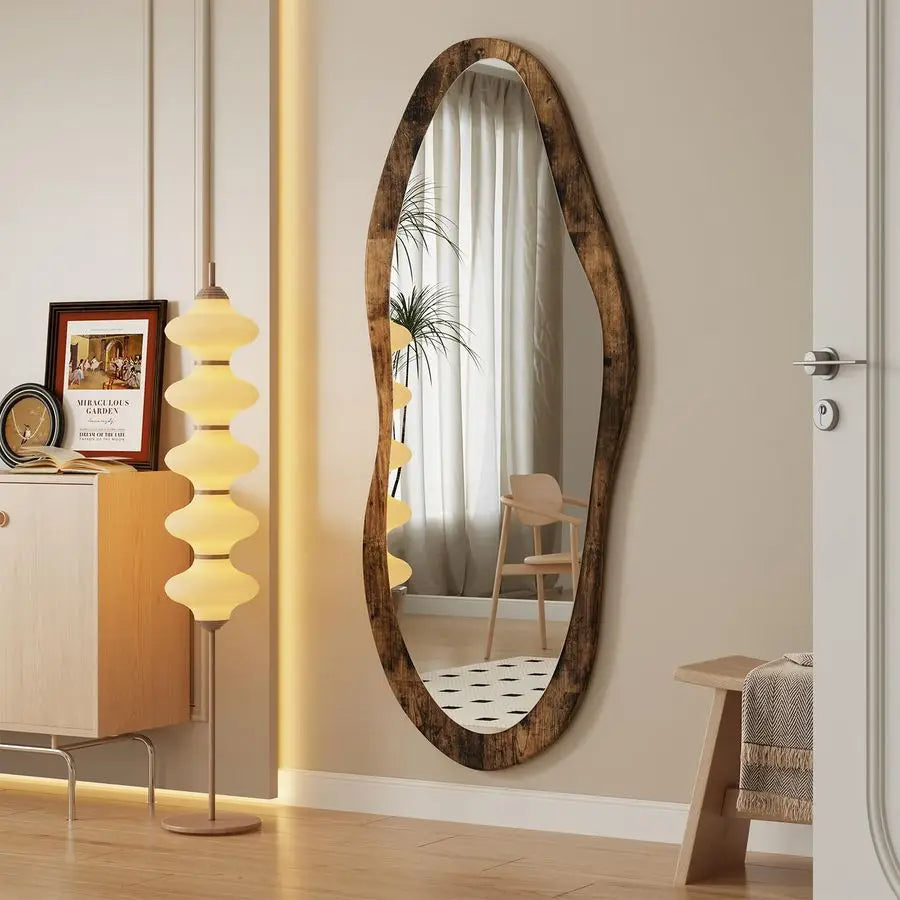 Large Mirrors with Wood Framed 47x20 Vintage Irregular Wall Mirror Living Room
