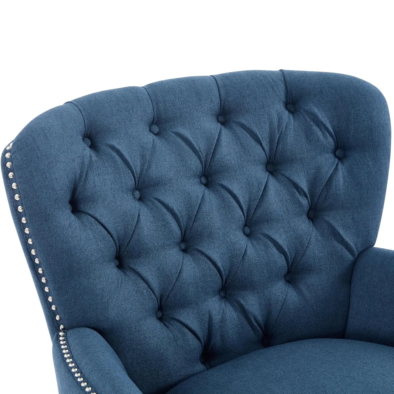 Fabric Upholstered Club Chair Tufted Wingback Accent Armchair Dark Blue