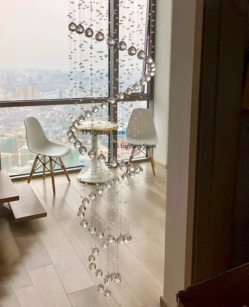 Modern Large K9 Crystal LED Chandeliers for Spiral Living Room Staircase Lamp