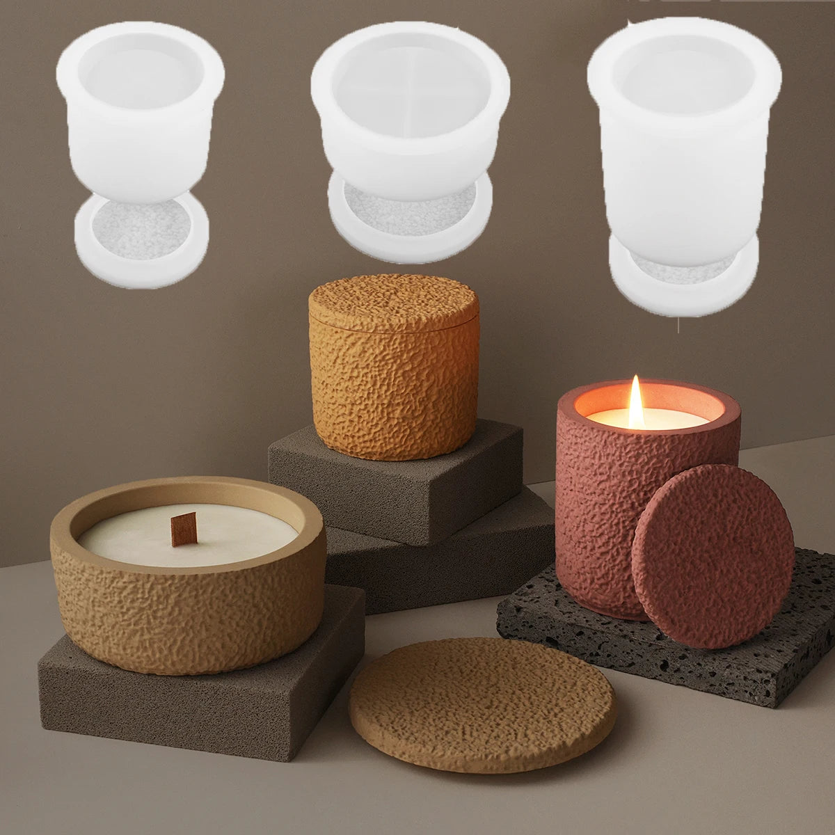 Concrete Lava Jar Candle Cup Mold DIY Round Plaster Storage Box Cement Plant