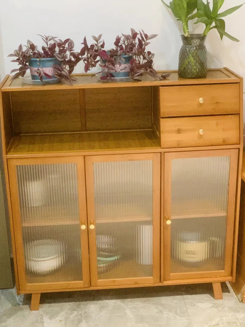 Bamboo solid wood kitchen cabinets furniture sideboard side table furniture