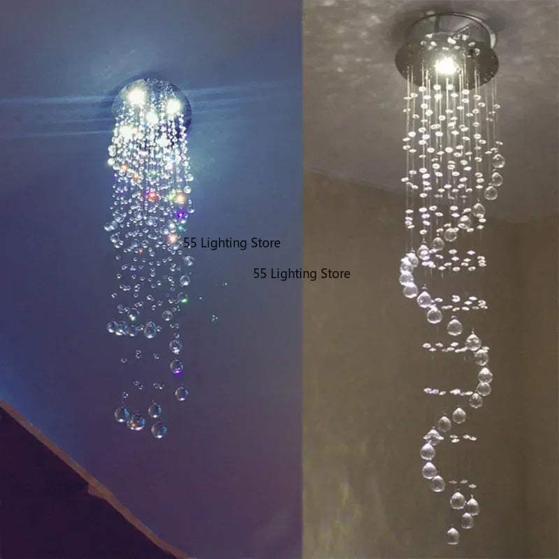 Modern Large K9 Crystal LED Chandeliers for Spiral Living Room Staircase Lamp