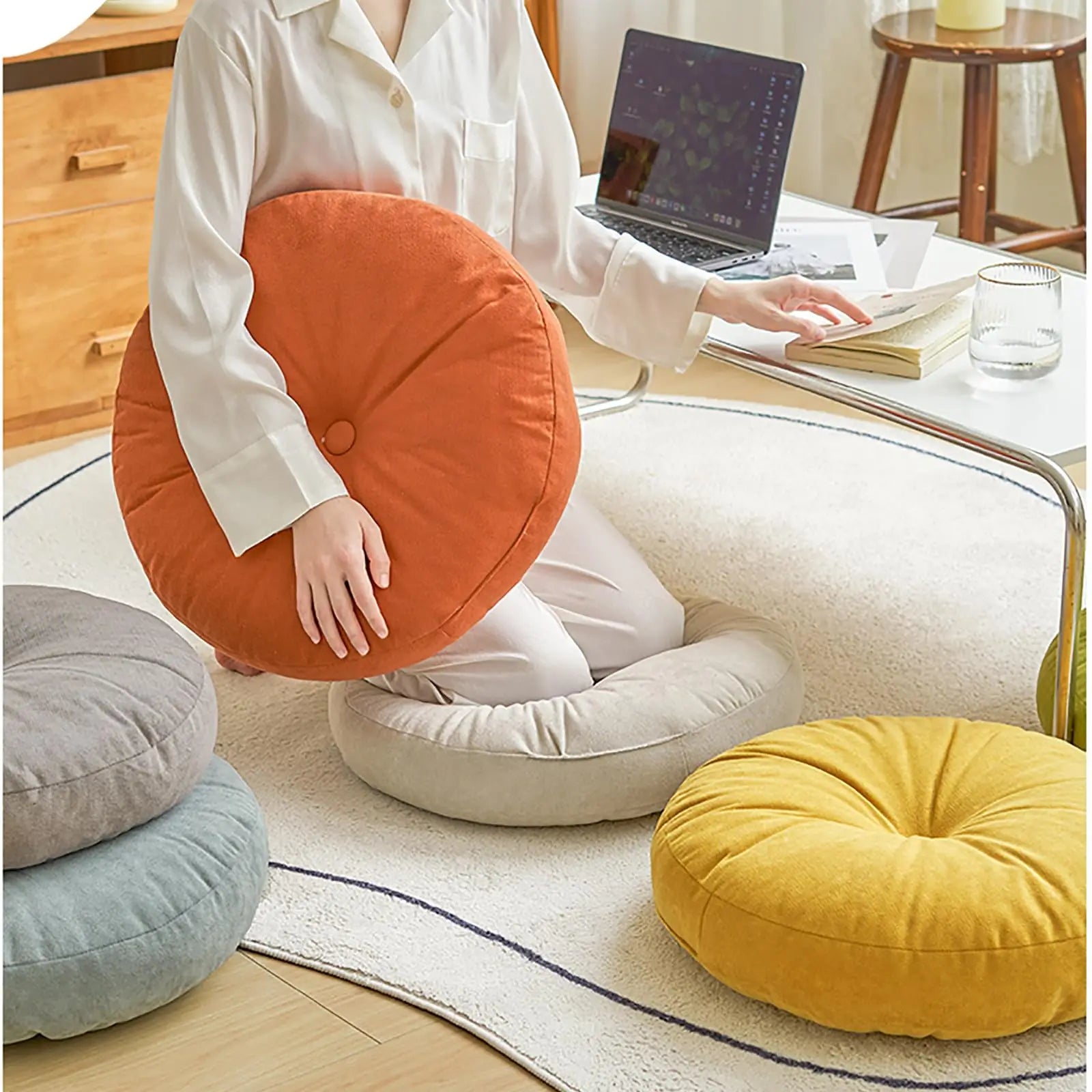 Thick Round Cushion, Soft & Comfortable Full-Filled Meditation Yoga Pillow Orange