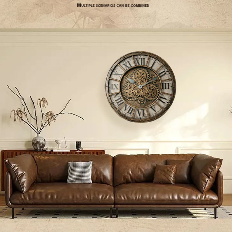 Retro Rotating Gear Wall Clock Home Decorative Wall Clock Stylish Silent