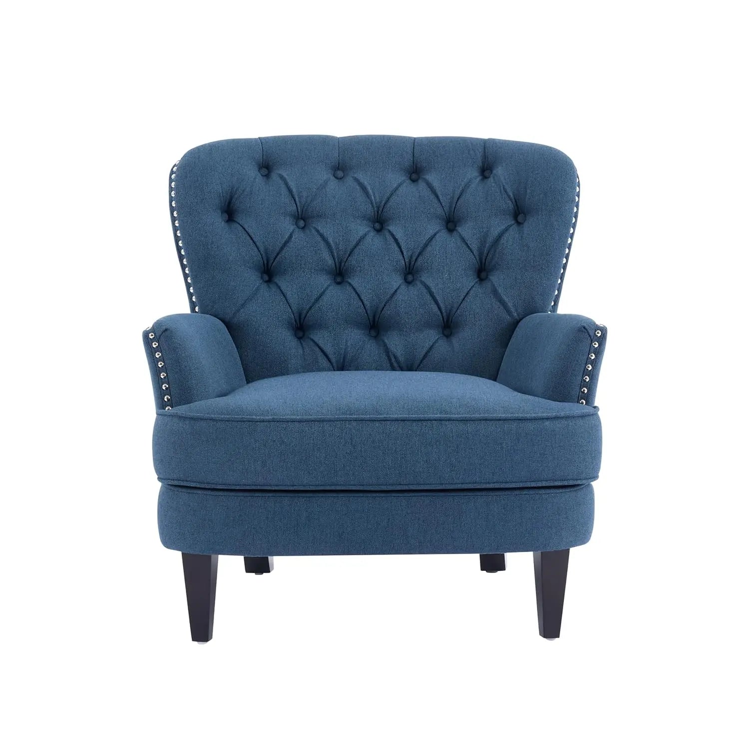Fabric Upholstered Club Chair Tufted Wingback Accent Armchair Dark Blue