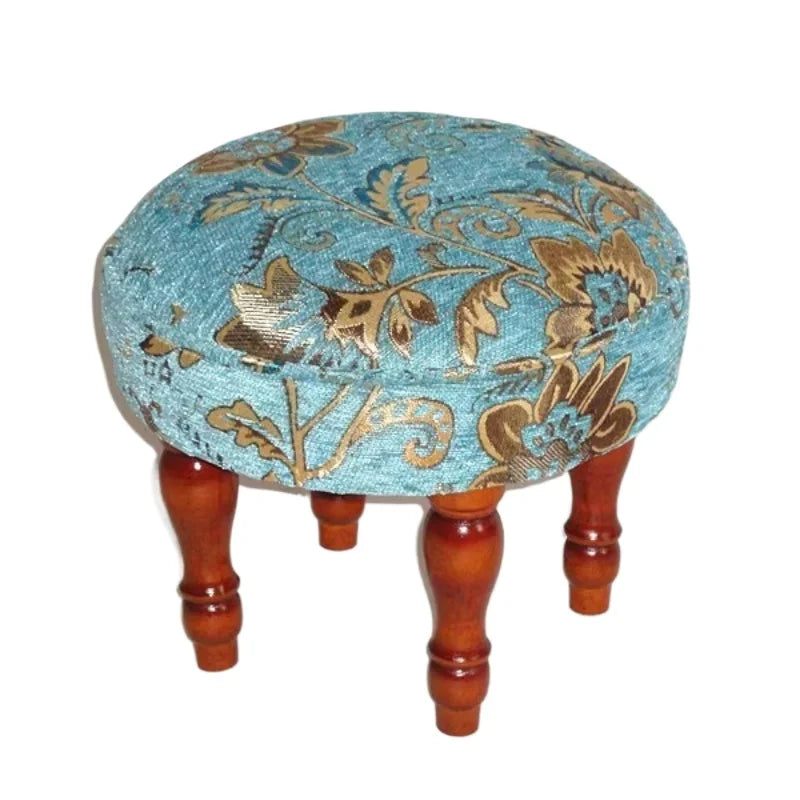 ‌Velvet Fabric Footstool, Entryway Shoe Storage Bench, Round Ottoman Pouf
