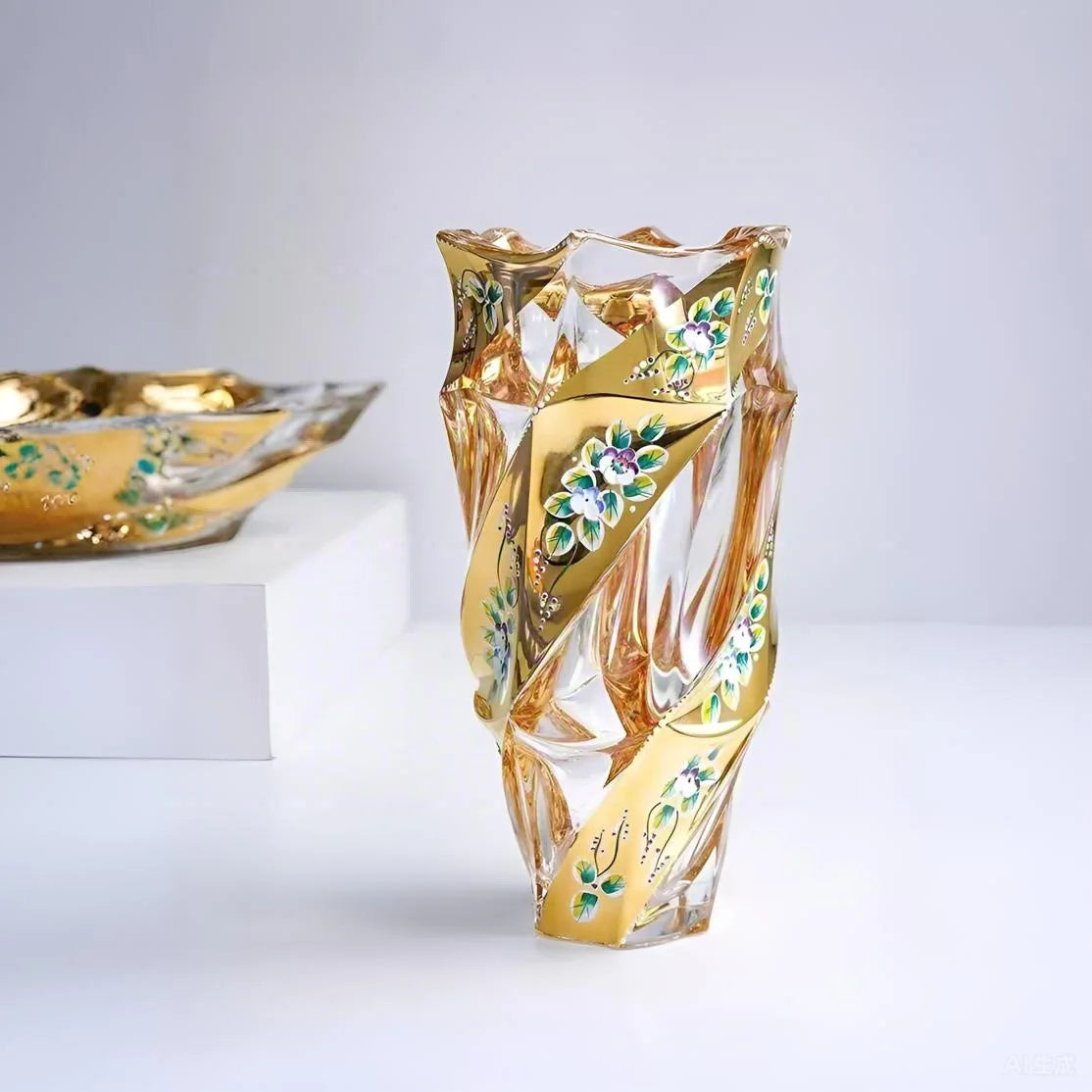 Bohemian Crystal Glass Vase Transparent Luxury Home Decor for Living Room