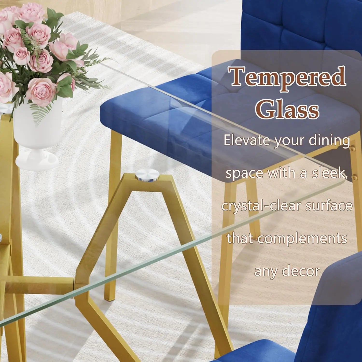 5-Piece Dining Table Set with 4 Blue Chairs, 36