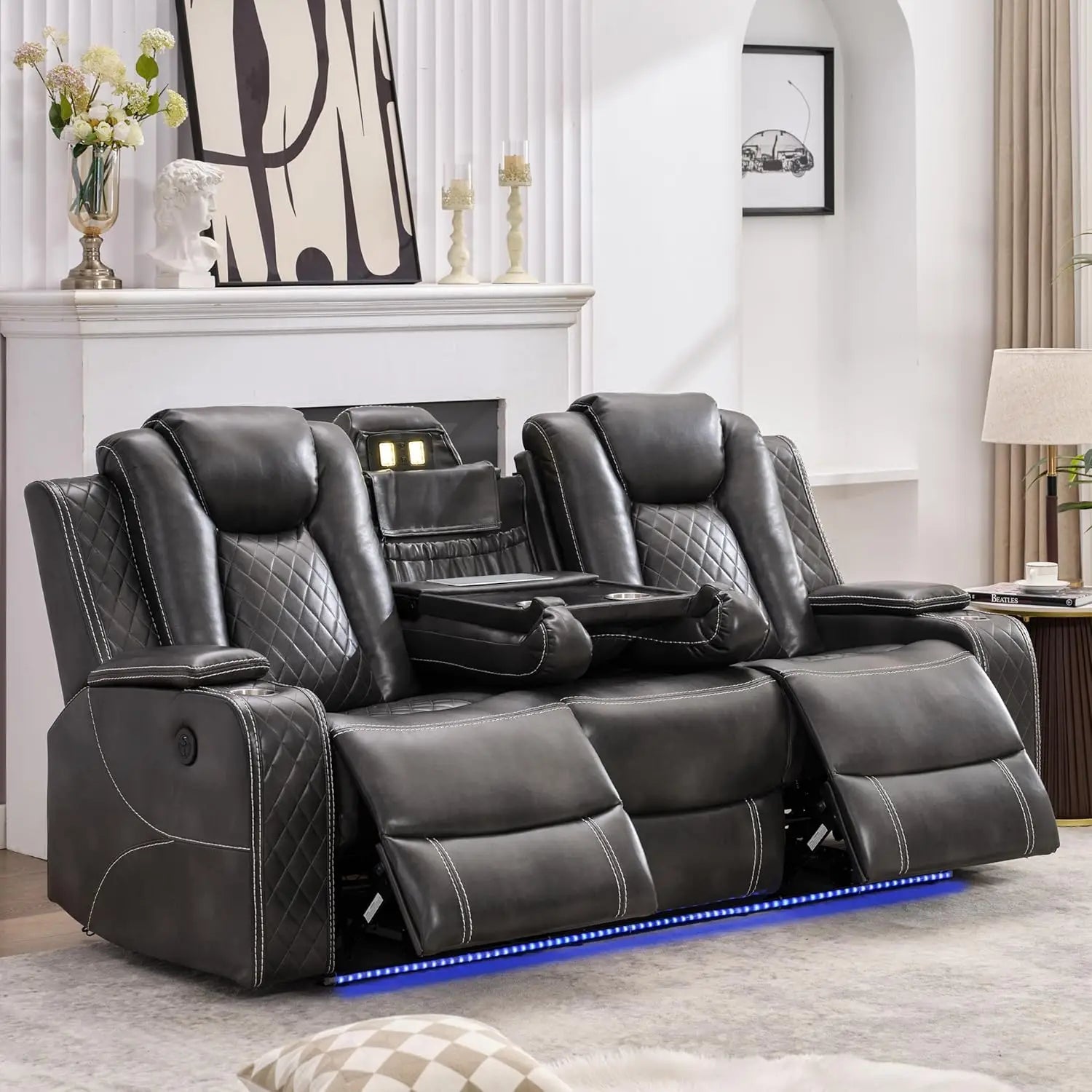 Power Reclining Sofa — Wireless Charging, LED Lights & Drop-Down Table