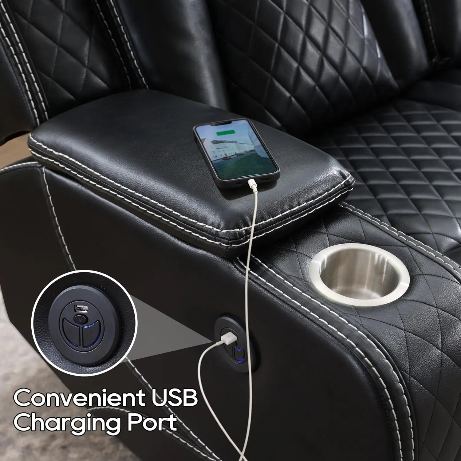 Power Reclining Sofa — Wireless Charging, LED Lights & Drop-Down Table