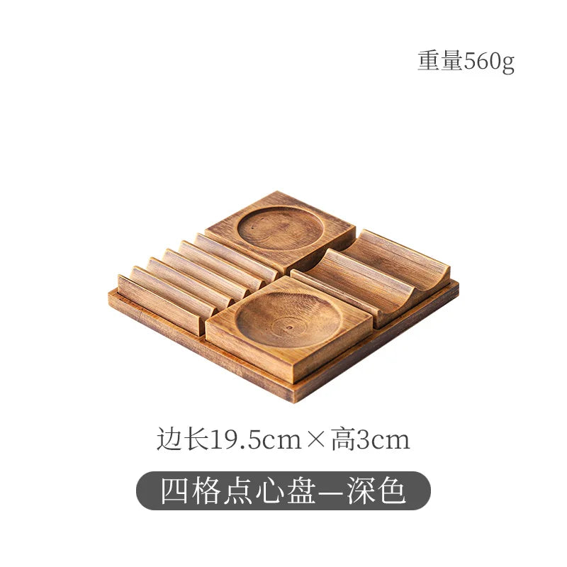 Wooden Snack Tray 9-Compartment Dessert Platter Specialty Plates Set