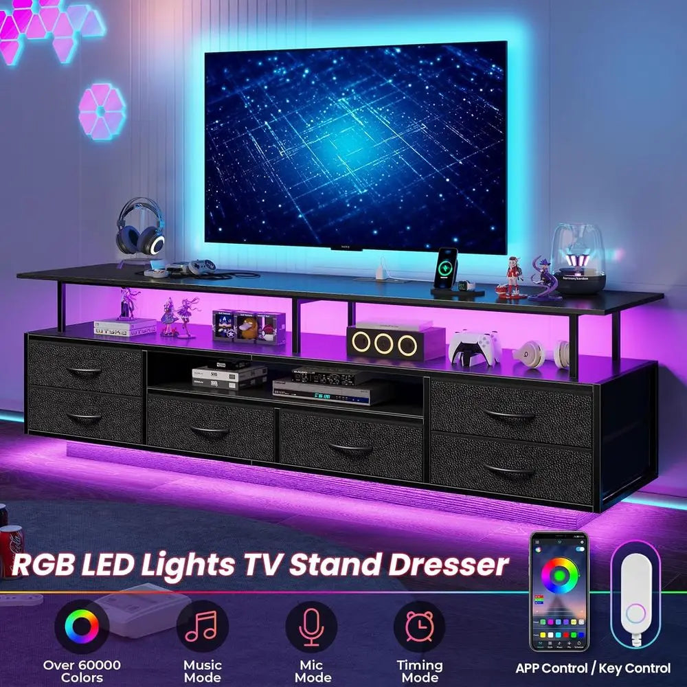 TV Stand or 65 70 Inches TV with LED Lights & Power Outlets Entertainment