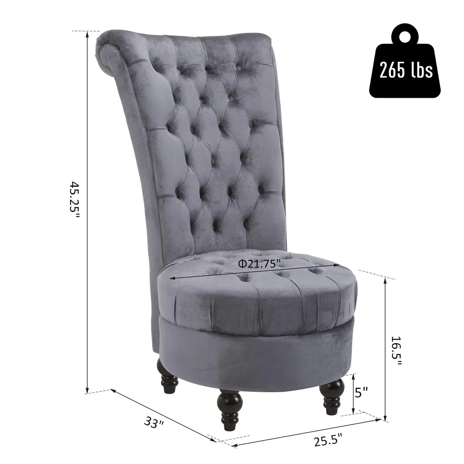 Retro High Back Armless Accent Chair Upholstered Tufted Fabric Living Room