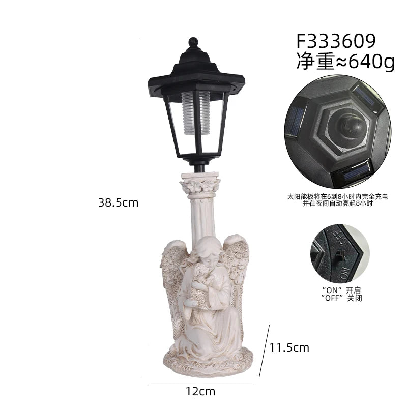 Solar Angel Sculpture Yard Light Resin Hexagonal Lamp Decorative Ornament