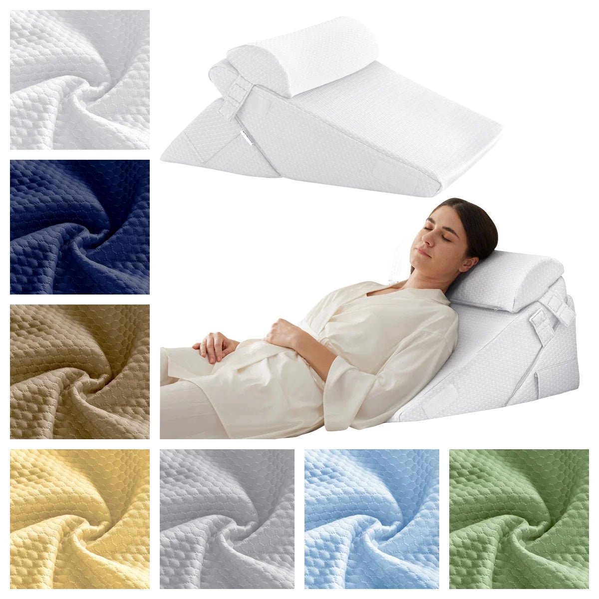 3pcs bed wedge pillow set, foam wedge pillow for back, leg and knee support