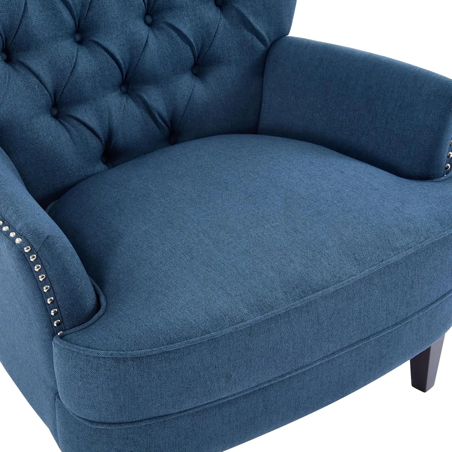 Fabric Upholstered Club Chair Tufted Wingback Accent Armchair Dark Blue