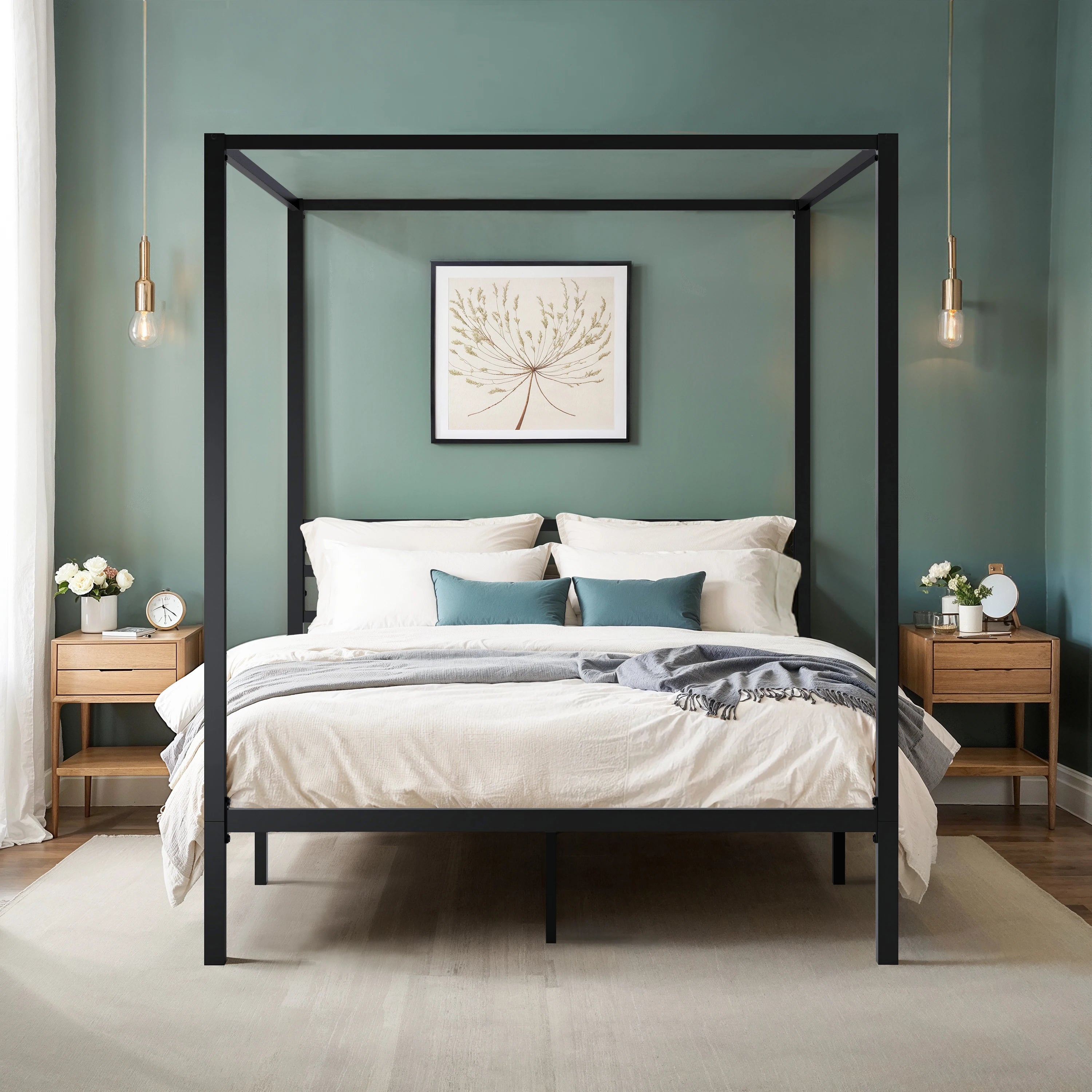 Metal Bar Twin Bed Frame — White, Black & Antique Gold
