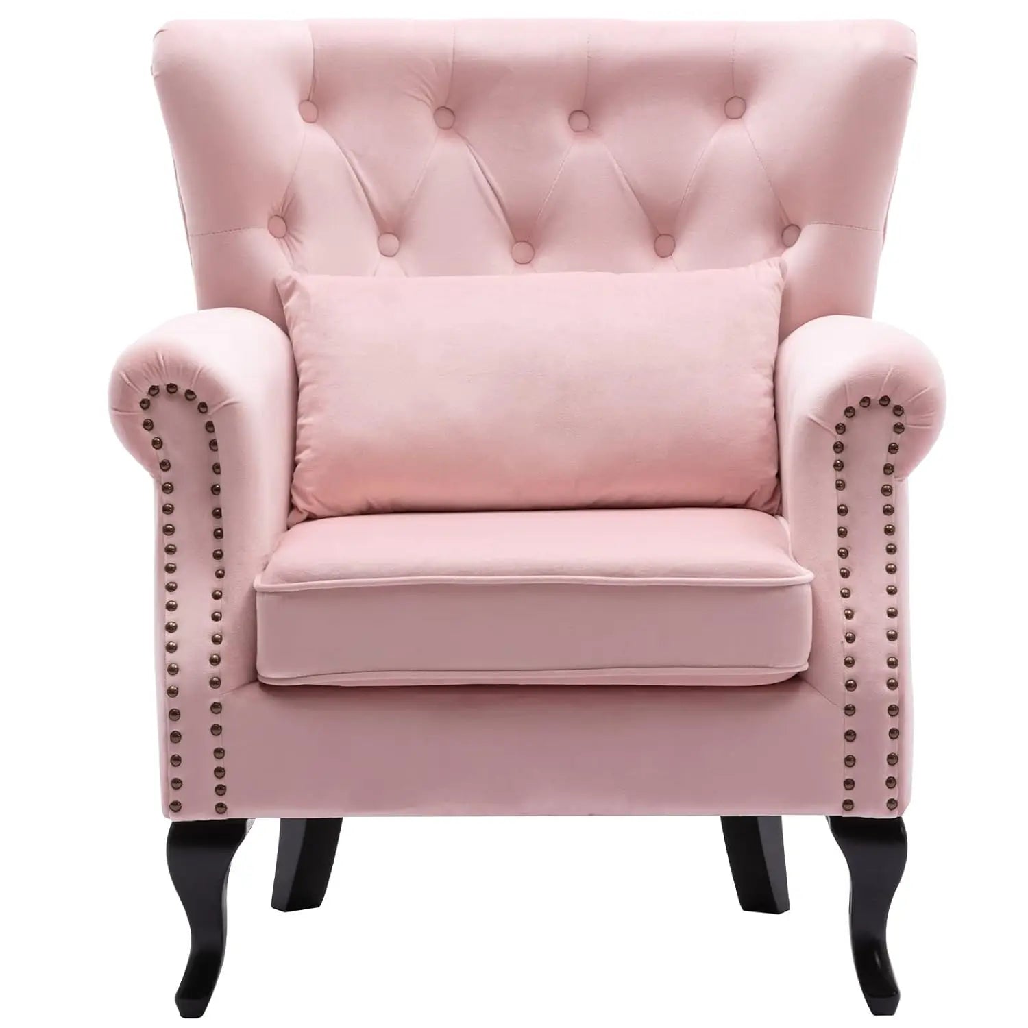 Mid Century Button Tufted Velvet Wingback Accent Club Chair With Pillow