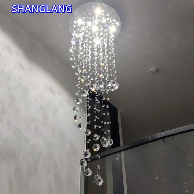 Modern Large K9 Crystal LED Chandeliers for Spiral Living Room Staircase Lamp