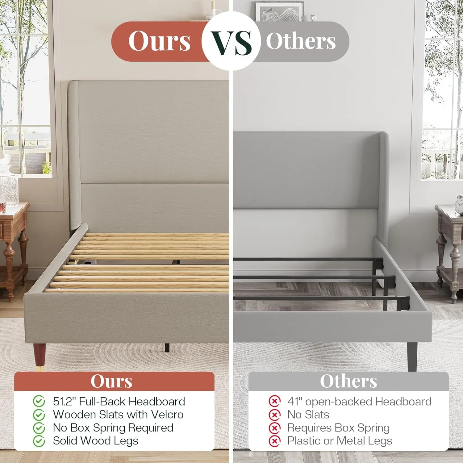 King Upholstered Wingback Platform Bed Frame — 51