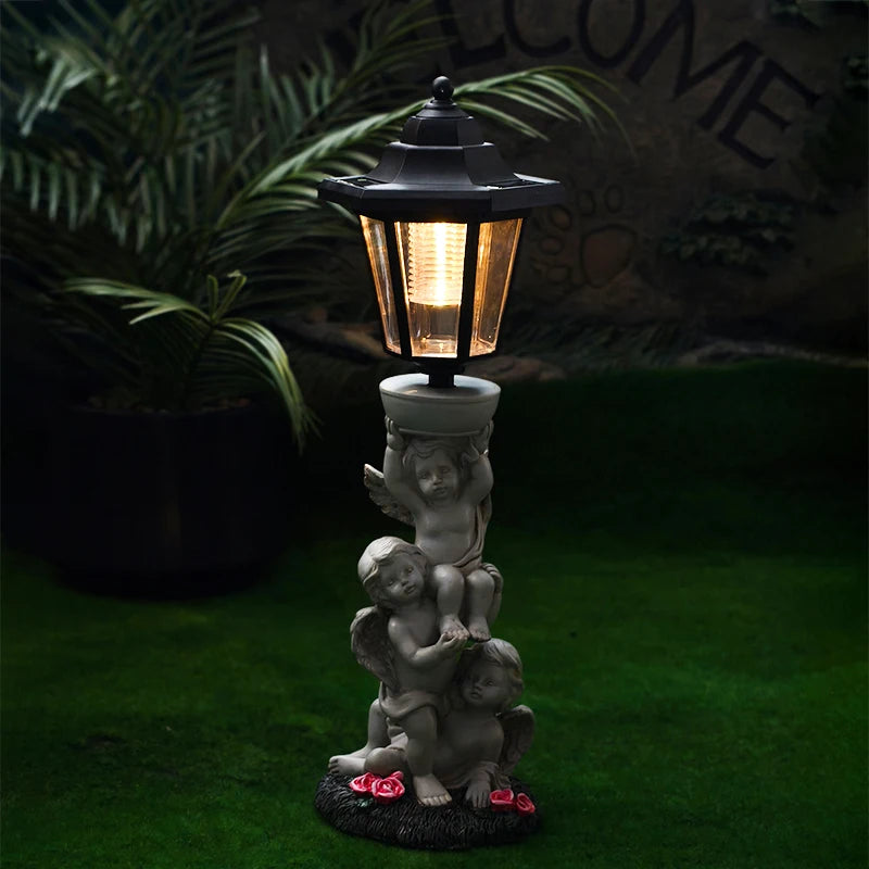 Solar Angel Sculpture Yard Light Resin Hexagonal Lamp Decorative Ornament