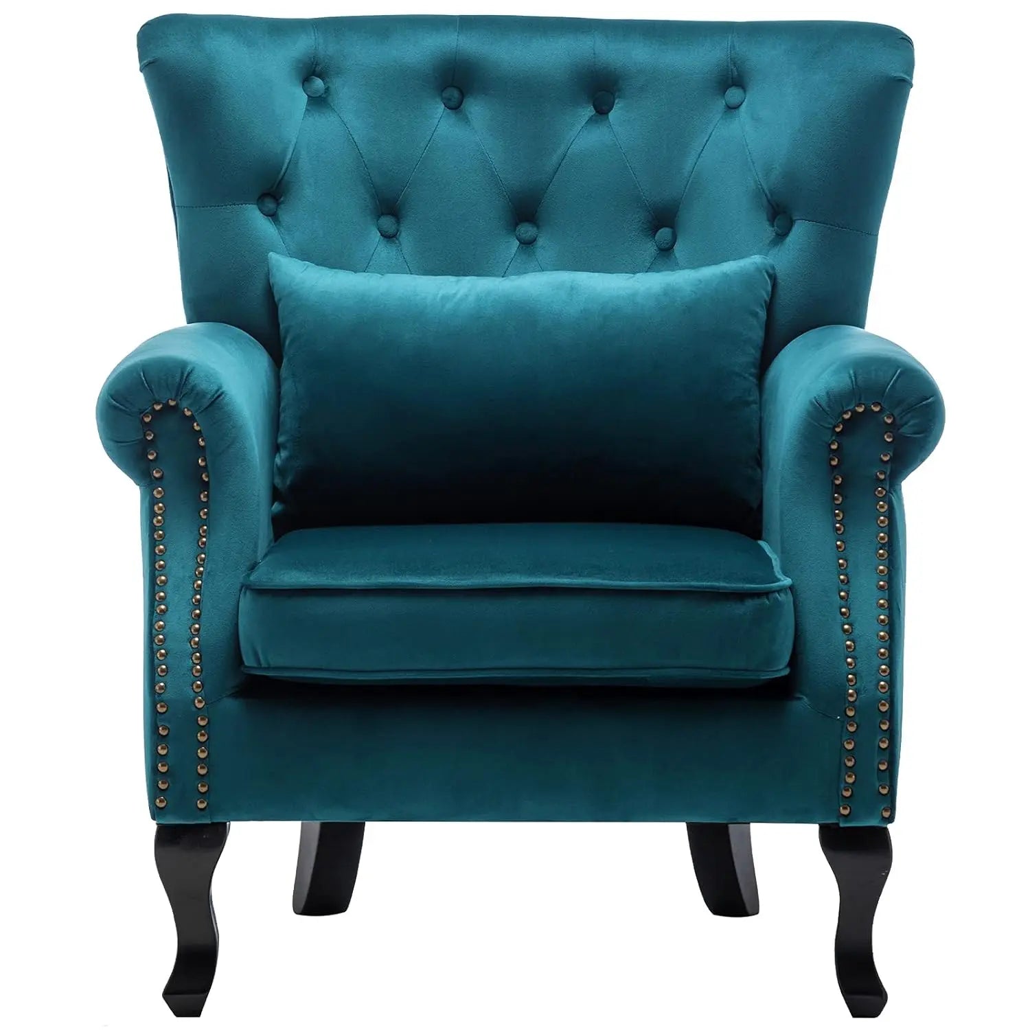 Mid Century Button Tufted Velvet Wingback Accent Club Chair With Pillow