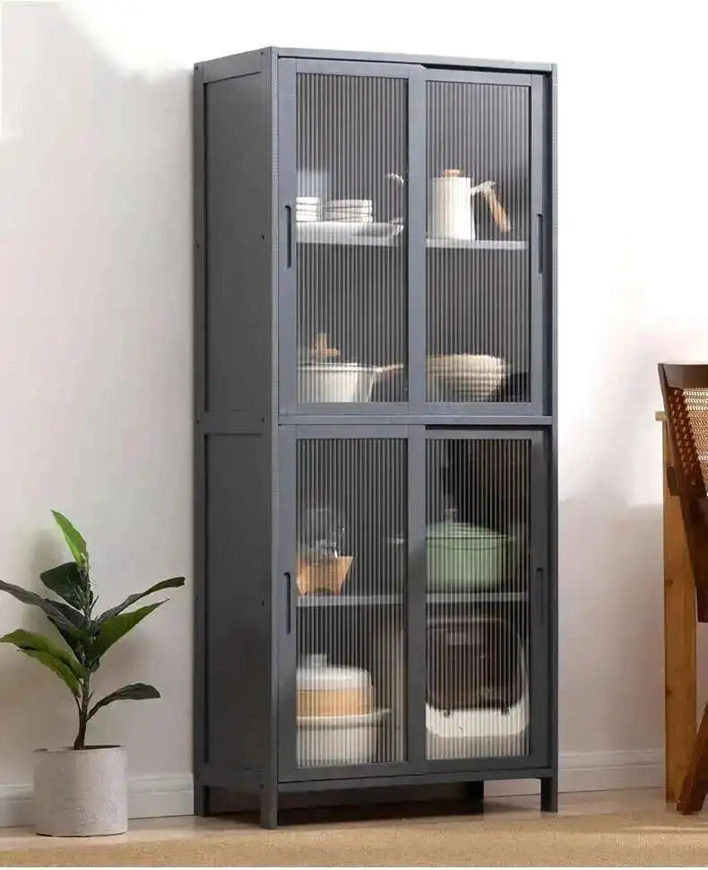 Modern Minimalist Kitchen Cabinet for Home Dust-proof Two-way Sliding Door