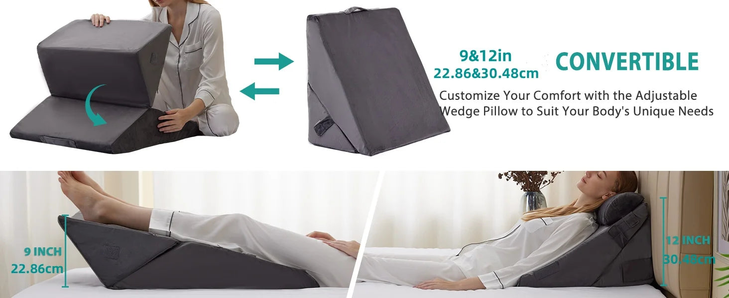 3pcs bed wedge pillow set, foam wedge pillow for back, leg and knee support
