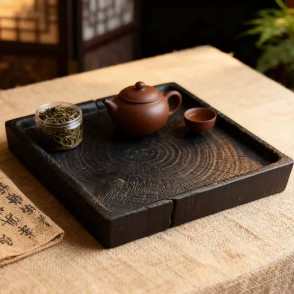 Solid wood tea tray, carbonized camphor wood dry brewing table, handmade