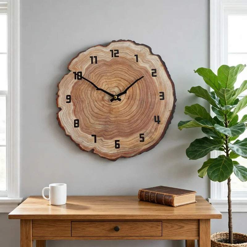 Minimalist Wooden Round Wall Clock, Silent Living Room Decor Ticking Clock