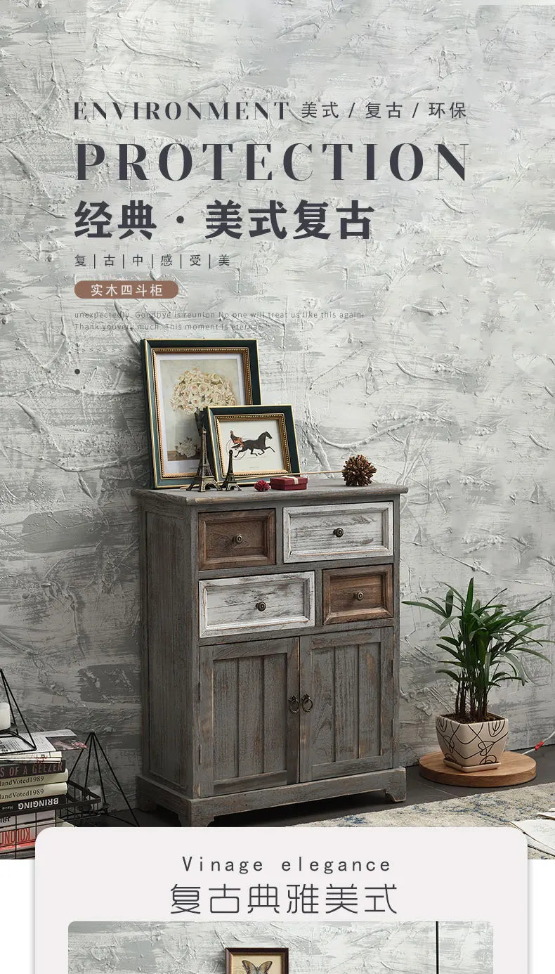 ‌Distressed Mediterranean Sideboard‌ Mortise-Tenon Solid Wood Storage