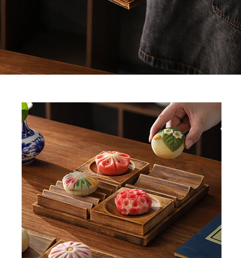 Wooden Snack Tray 9-Compartment Dessert Platter Specialty Plates Set