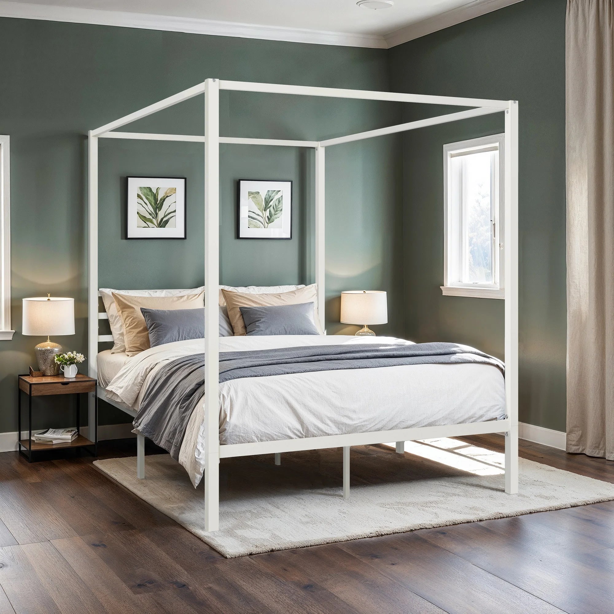 Metal Bar Twin Bed Frame — White, Black & Antique Gold