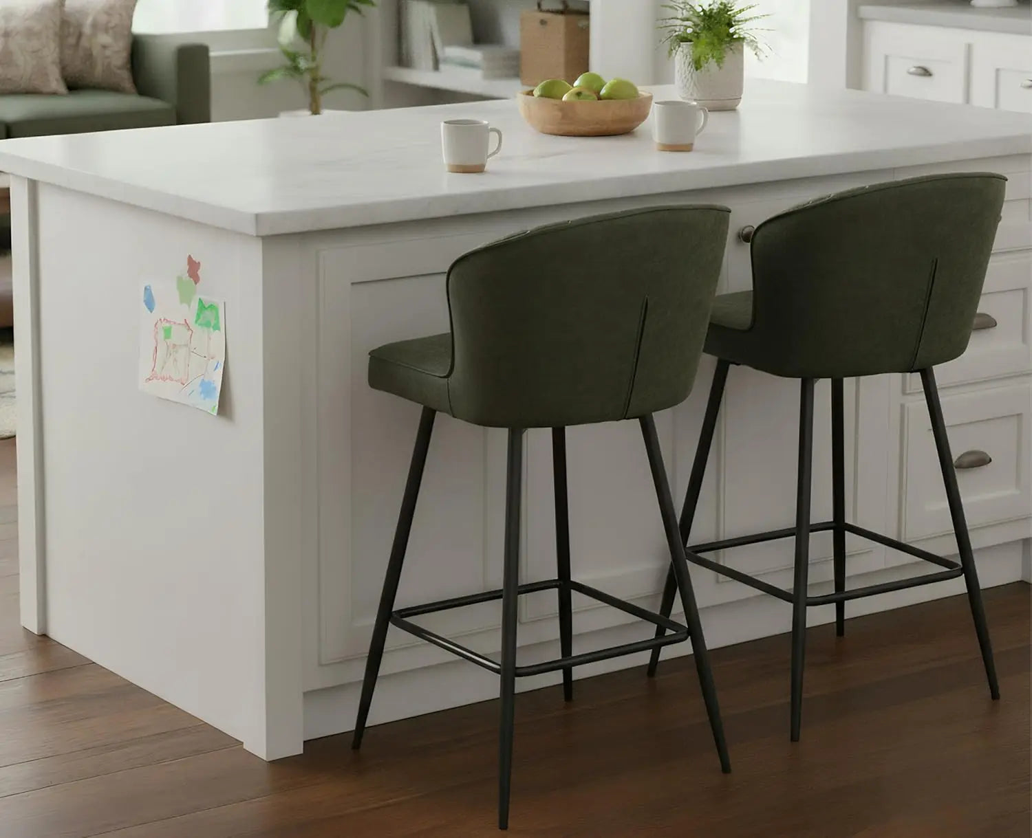 Counter Height Bar Stools Set of 2, Modern Leather Upholstered with Metal