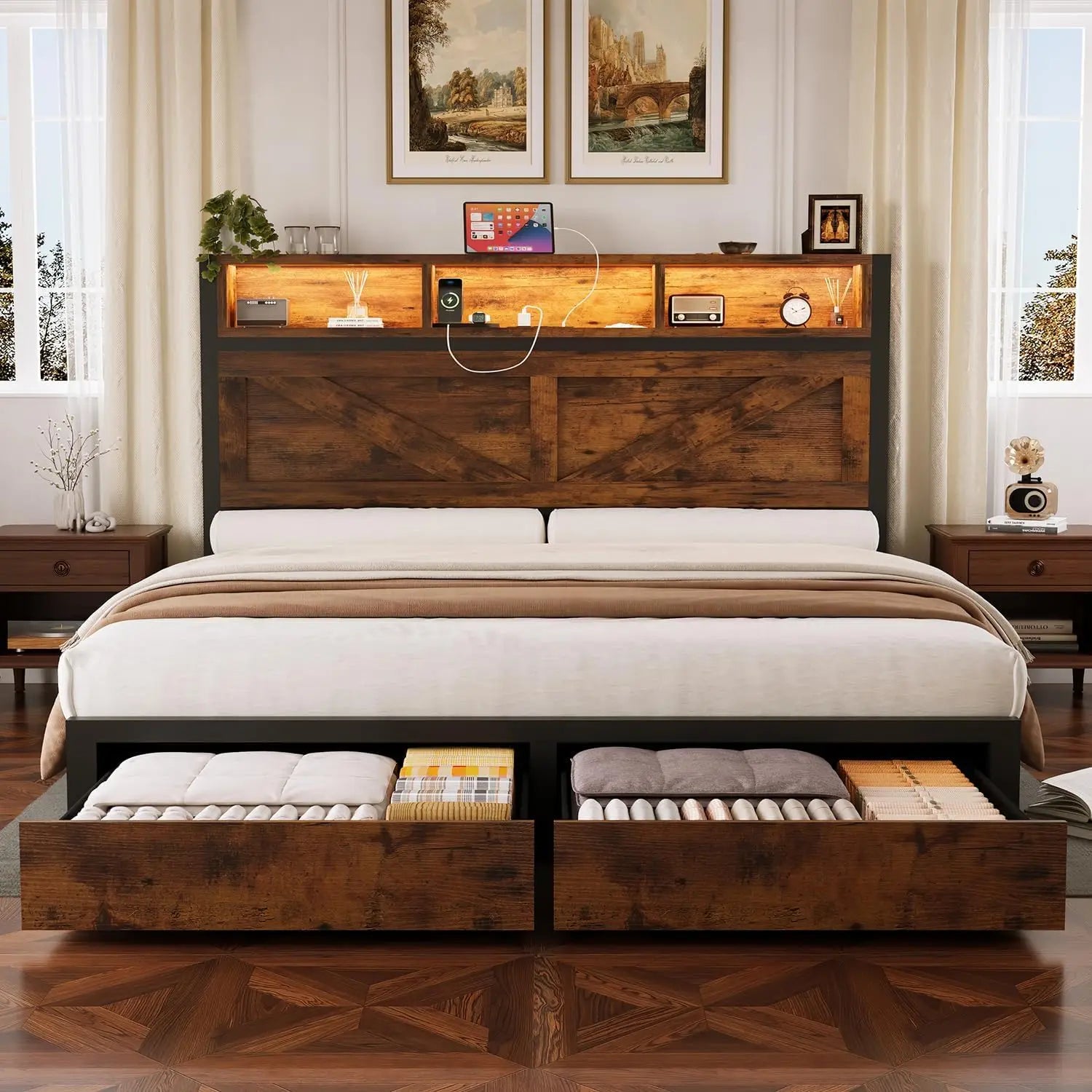 Metal Bar Bed Frame — Full & Queen, White & Black