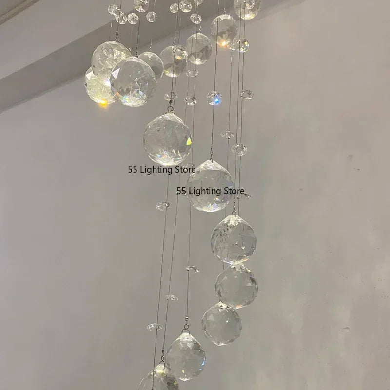 Modern Large K9 Crystal LED Chandeliers for Spiral Living Room Staircase Lamp