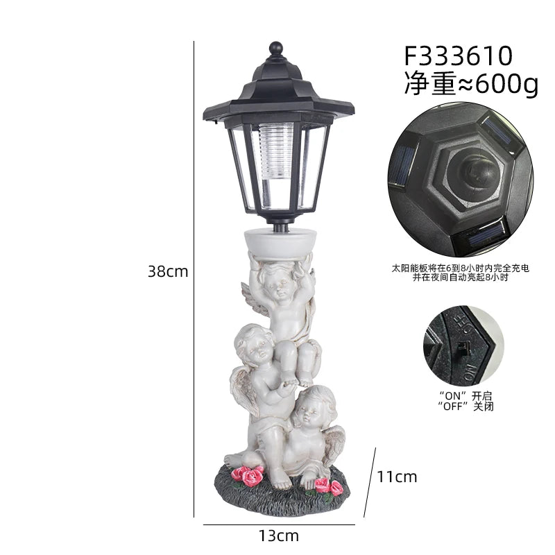 Solar Angel Sculpture Yard Light Resin Hexagonal Lamp Decorative Ornament