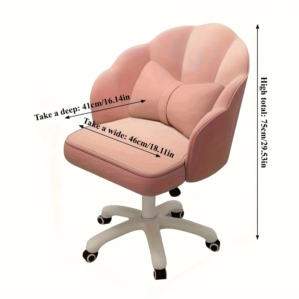Velvet Swivel Chair with Adjustable Height & Lumbar Pillow  Home Office Study